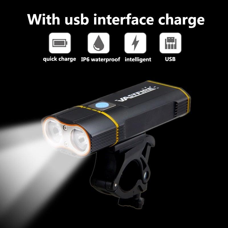 USB Rechargeable Handlebar Headlight Front Bike Light LED Lamp Built-In Rechargeable Bike Light Front And Rear Super Bright Bicycle Headlight And Tail Light Set 4 Lighting Modes