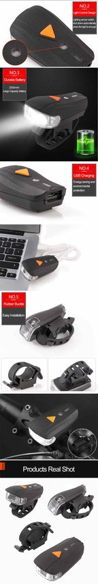 USB Rechargeable Headlight USB Flashlight Bike Bicycle 2LEDs 5modes Smart Sensor Super Bright Bike Light Front And Back Night Riding Spot lamp Electric Car Front Torch For Adults Kids Men Women Stevvex