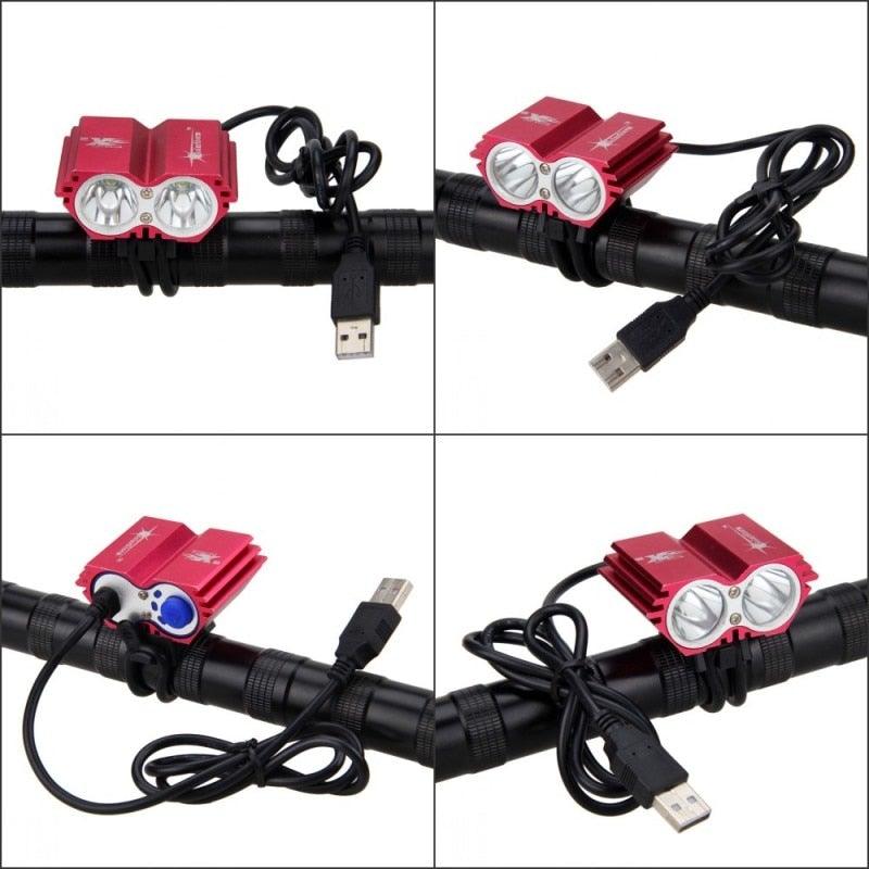 USB Waterproof Bike Light LED Front Bicycle Headlight Dual Lamps Super Bright LED Cycling Bike Light Front Headlight 4 Modes Bikelight Headlamp Rechargeable USB Led Lamp 8000LM Stevvex