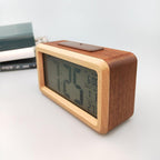 USB/AAA Powered LED Digital Clock Wooden Alarm Clock Table Clock Wooden Digital Alarm Clock with Wireless Charging 3 Alarms LED Display Sound Control and Snooze Dual for Bedroom Bedside Office Voice Control Electronic Clock Desktop Decor