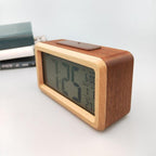 USB/AAA Powered LED Digital Clock Wooden Alarm Clock Table Clock Wooden Digital Alarm Clock with Wireless Charging 3 Alarms LED Display Sound Control and Snooze Dual for Bedroom Bedside Office Voice Control Electronic Clock Desktop Decor