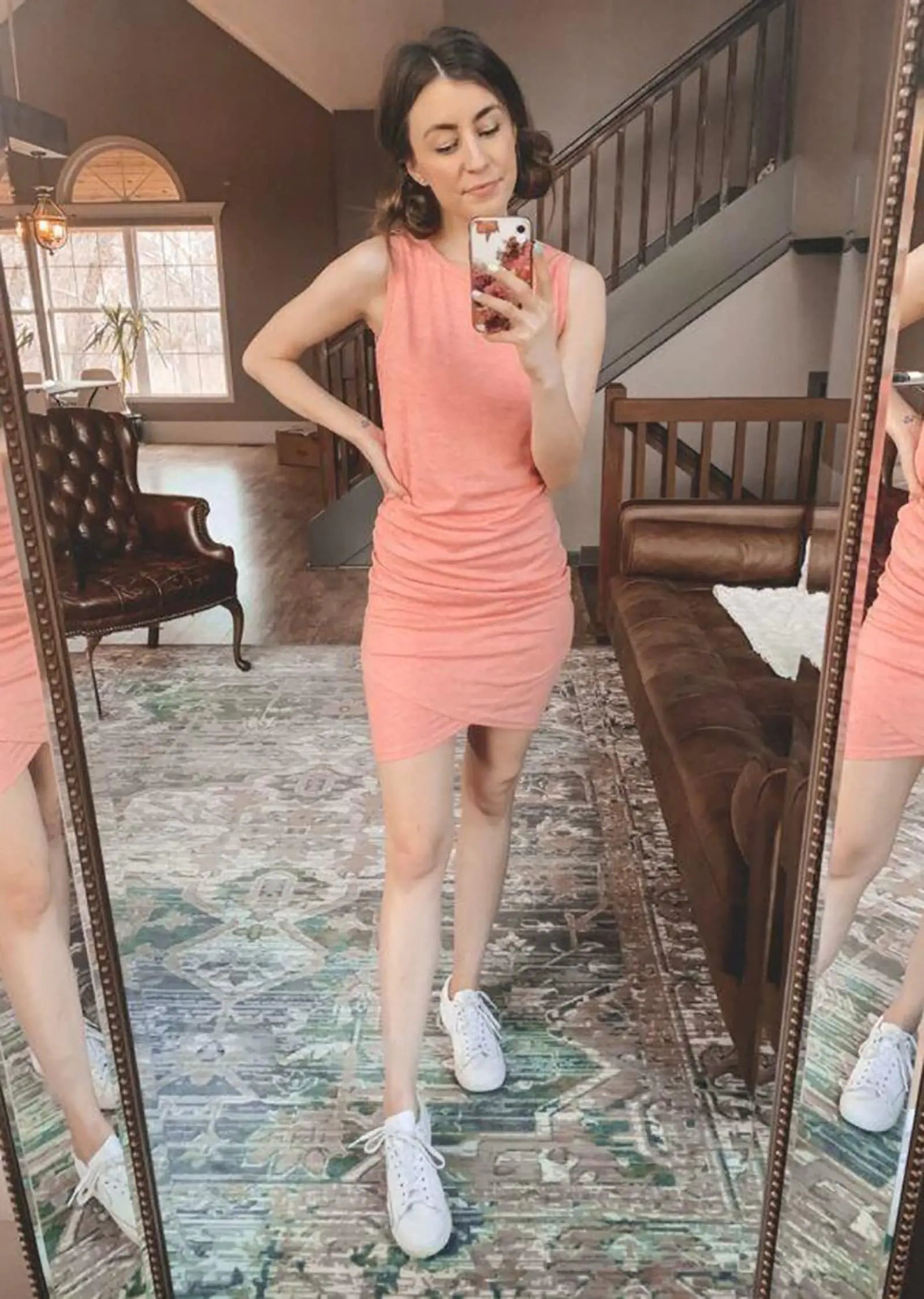 BTFBM Women 2024 Summer Sleeveless Tank Dresses Crew Neck Slim Fit Short Casual Ruched Bodycon Party Club Mini Dress Pink Small Pi-Mart