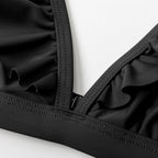 V-neck Ruffled High-waist Bikini Sets Swimsuit Womens Ruffle Flounce Triangle Bathing Suits Cute Two Piece Swimsuits Women Solid Brown Two Pieces Swimwear New Beach Bathing Suits Stevvex
