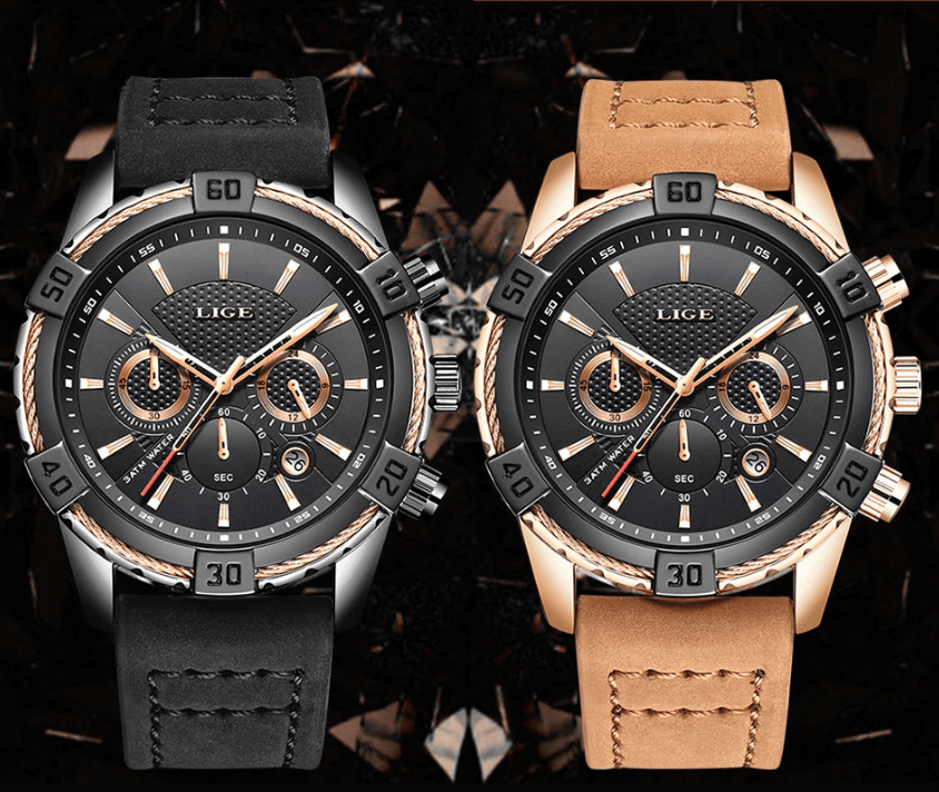Men's Waterproof Watch With Chronometers Date Display Gold Detail Excellent Background Perfect Gift Stevvex
