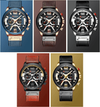 Men's Sports Waterproof Watch With Leather Belts, Chronometers And Large Numbers Details Luxury Watches Unique Design Excellent Gift Stevvex