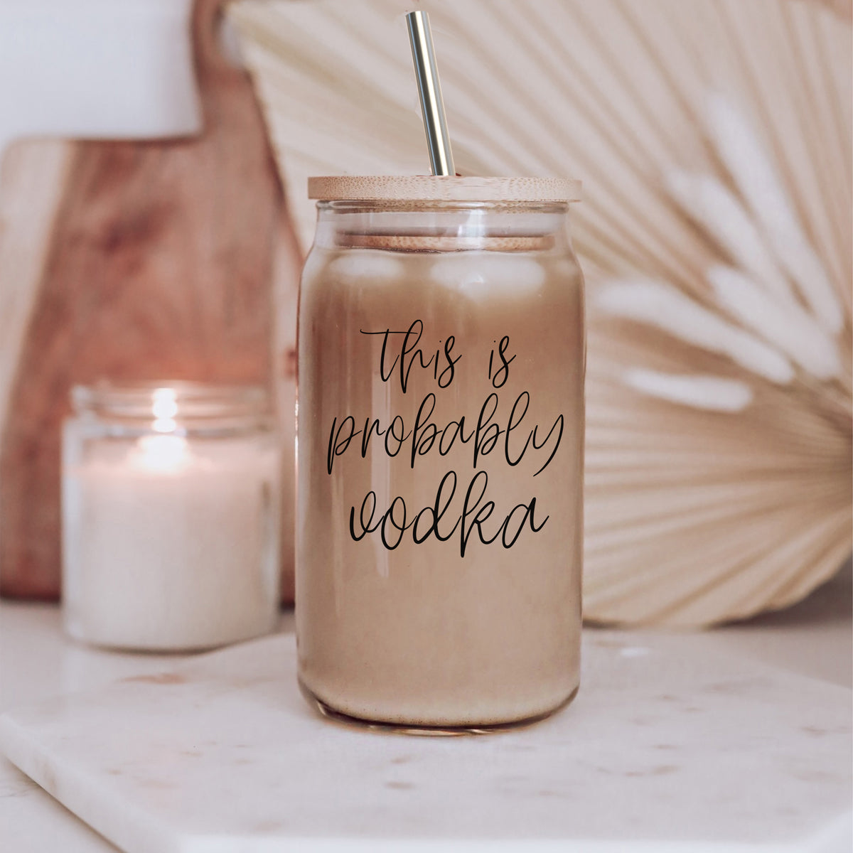 17oz Glass Tumbler With Bamboo Lid And 2 Stainless Straws - Reusable Drink Cup BandsCo Straps