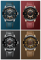 Men's Waterproof  Sport Watch With Leather  Belts  And Large Numbers Details Unique Design Perfect Gift Stevvex
