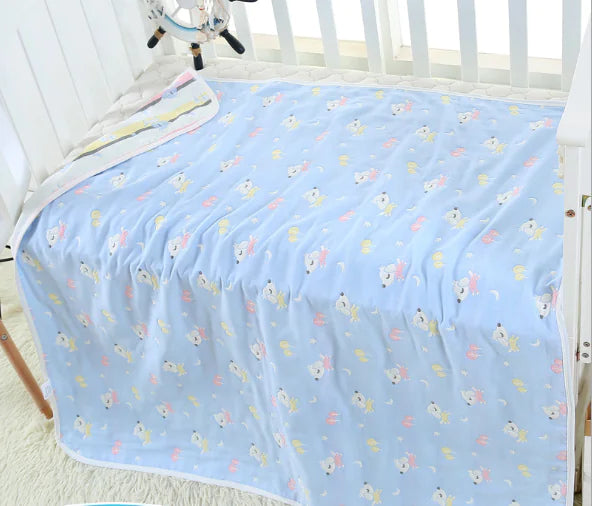 Pure Cotton 6-Layer Baby Bath Towel Blanket, 110cm
