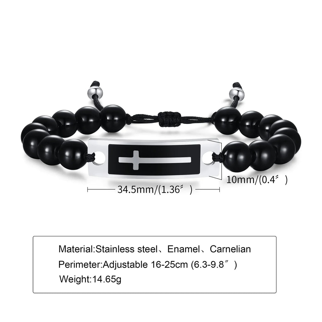 Curved Cross Beaded Bracelet with Black Agate & Tiger Eye Pi-Mart