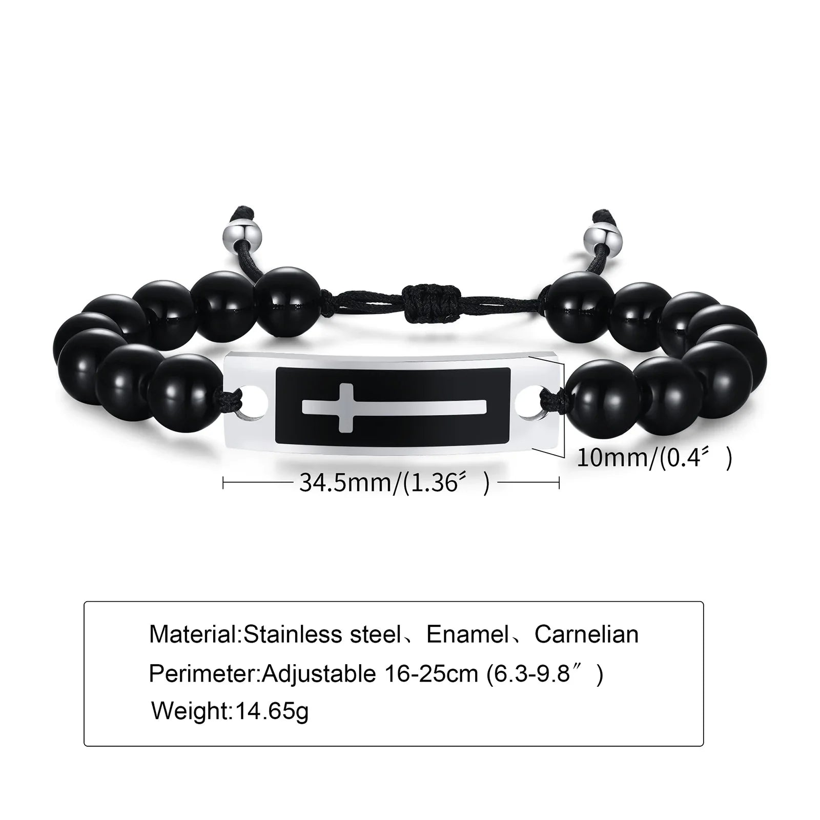 Curved Cross Beaded Bracelet with Black Agate & Tiger Eye Pi-Mart