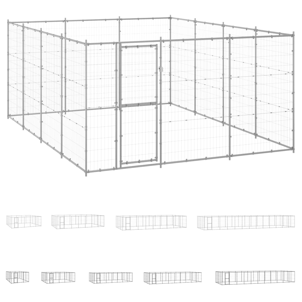 vidaXL Outdoor Dog Kennel Dog Pen Pet Crate Kennel Cage Fence for Yard Steel Lootquake LLC