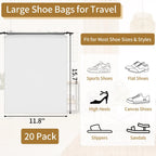20 Pack Shoe Bags for Travel, 15.7" x 11.8" Clear Travel Shoe Bags for Packing, Large Waterproof Portable Drawstring Travel Shoe Storage Bag Travel Essentials Women for and Men Pi-Mart