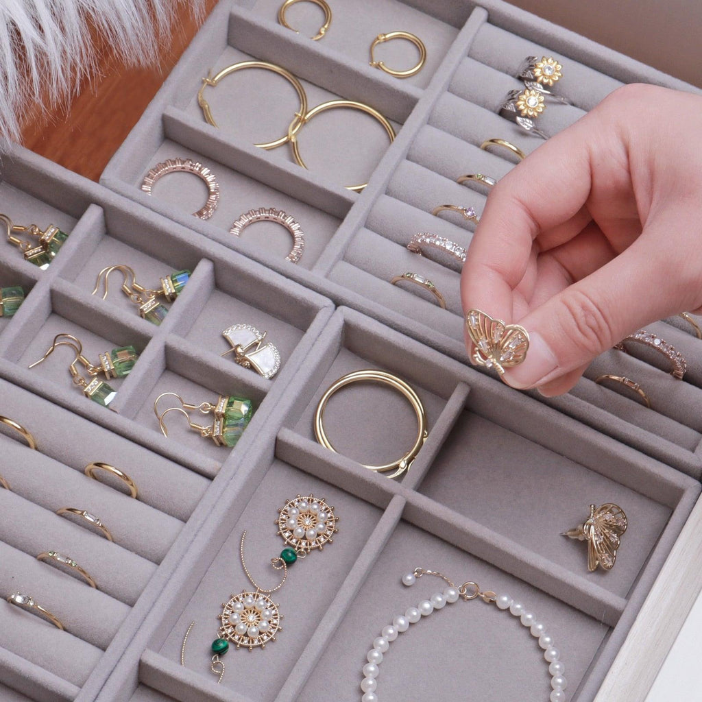 Velvet Jewelry Box Display Tray Drawer Storage Jewelry Holder For Ring Earrings Necklace Bracelet Soft Velvet Organizer Case Velvet Display Holder for Earrings Ring Bracelet Necklace Stevvex