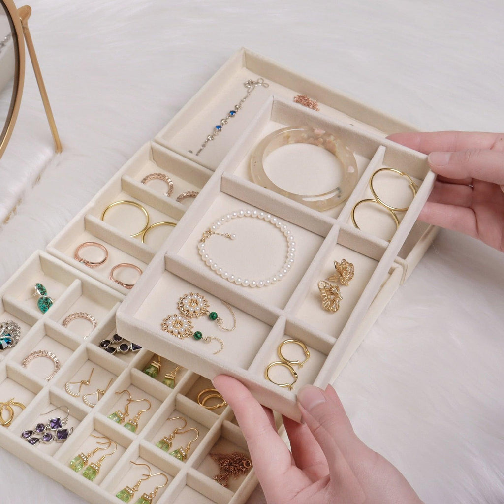 Velvet Jewelry Box Display Tray Drawer Storage Jewelry Holder For Ring Earrings Necklace Bracelet Soft Velvet Organizer Case Velvet Display Holder for Earrings Ring Bracelet Necklace Stevvex