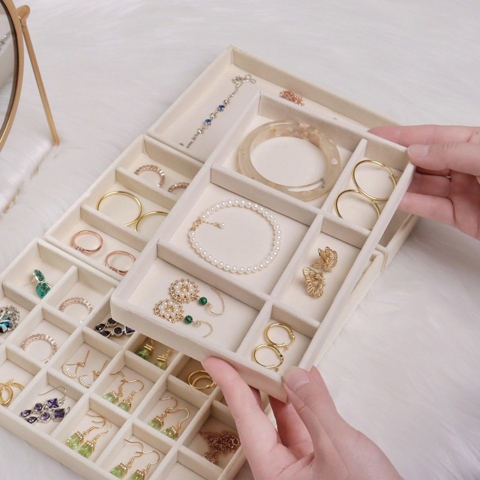 Velvet Jewelry Box Display Tray Drawer Storage Jewelry Holder For Ring Earrings Necklace Bracelet Soft Velvet Organizer Case Velvet Display Holder for Earrings Ring Bracelet Necklace Stevvex