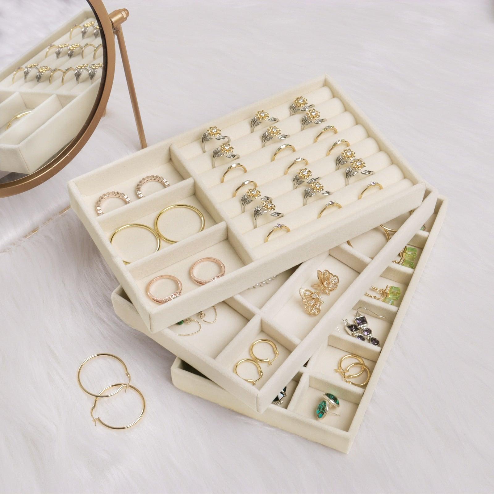 Velvet Jewelry Box Display Tray Drawer Storage Jewelry Holder For Ring Earrings Necklace Bracelet Soft Velvet Organizer Case Velvet Display Holder for Earrings Ring Bracelet Necklace Stevvex