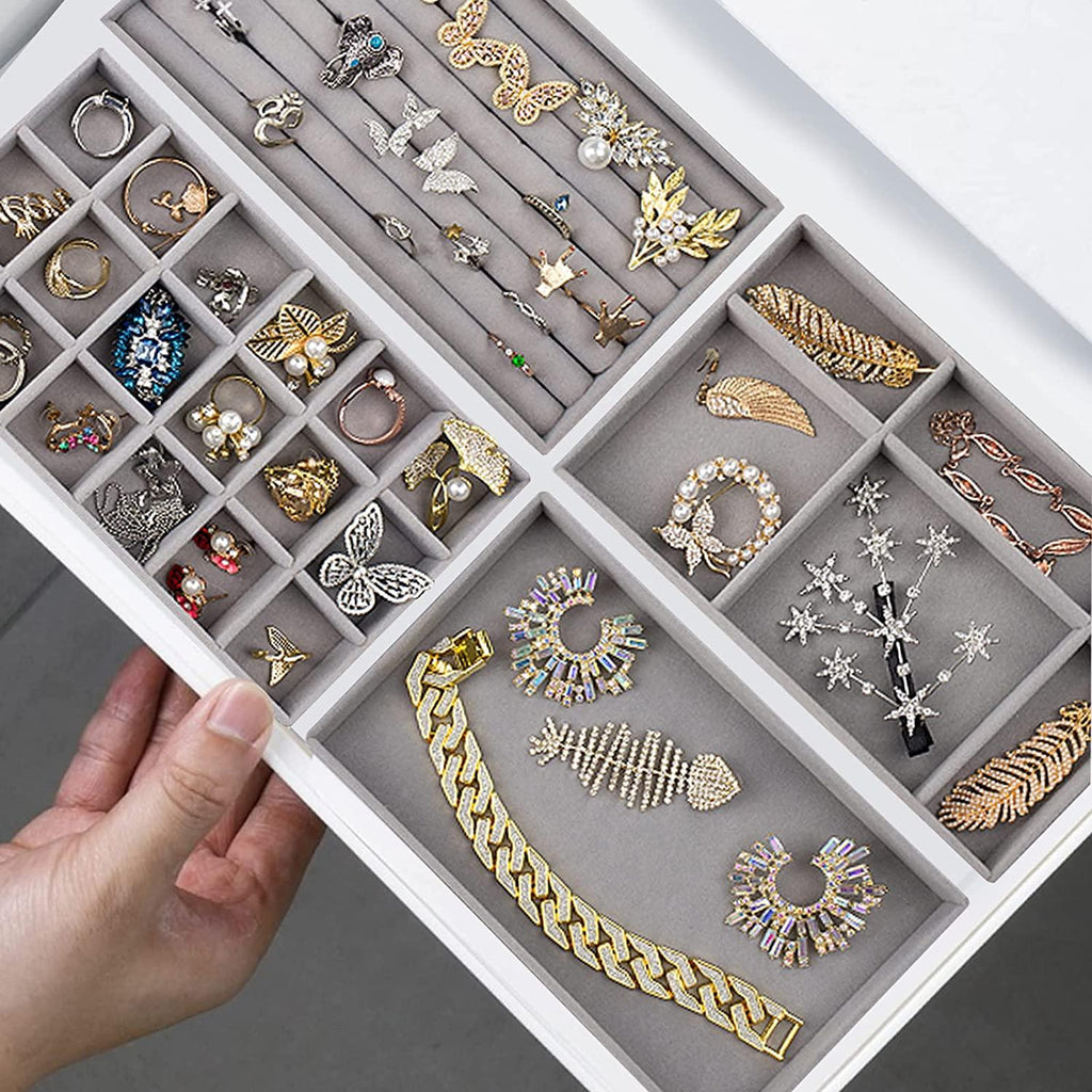Velvet Jewelry Display Stackable Exquisite Jewelry Holder Portable Ring Earrings Necklace Organizer Box organizer Velvet Drawer Organizer Showcase Jewelry Storage for Bracelet Necklace Earring Ring Stevvex