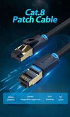 Cat8 Ethernet Cable SSTP 40Gbps 2000MHz RJ45 Network Lan Patch Cord Internet Network LAN Wire Cables with Gold Plated RJ45 Connector For Router Modem Laptop Gaming Stevvex