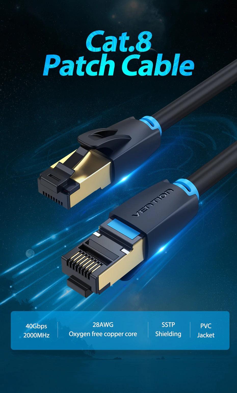 Cat8 Ethernet Cable SSTP 40Gbps 2000MHz RJ45 Network Lan Patch Cord Internet Network LAN Wire Cables with Gold Plated RJ45 Connector For Router Modem Laptop Gaming Stevvex