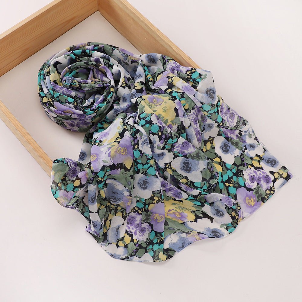 Versatile Chiffon Printed Floral Scarf Hijab (MH183)
