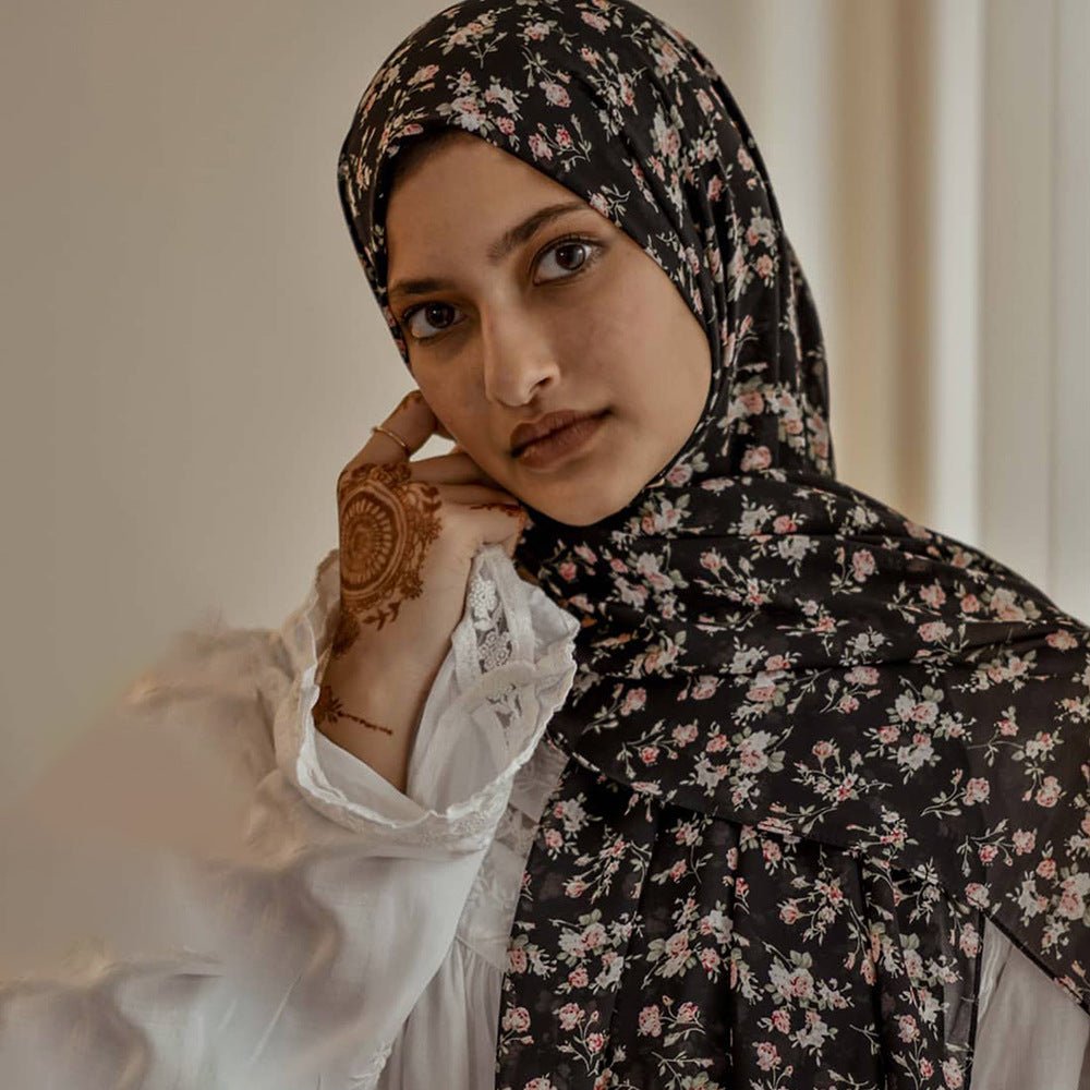 Versatile Chiffon Printed Floral Scarf Hijab (MH183)