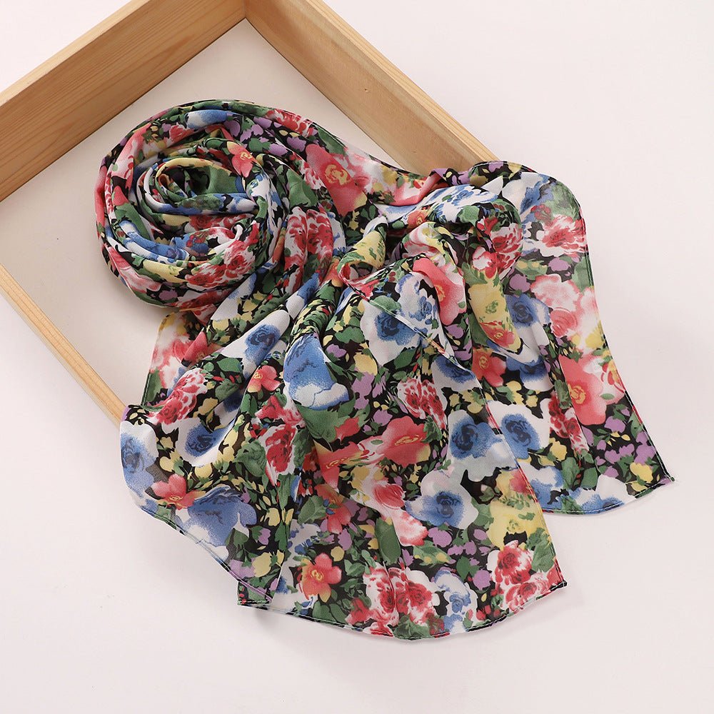 Versatile Chiffon Printed Floral Scarf Hijab (MH183)