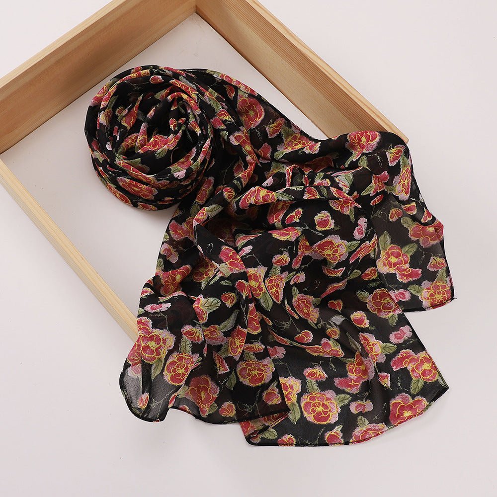 Versatile Chiffon Printed Floral Scarf Hijab (MH183)