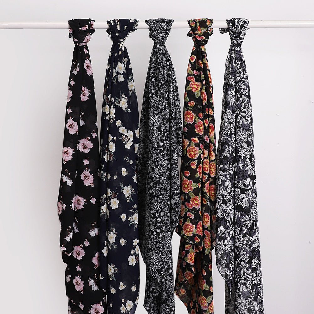 Versatile Chiffon Printed Floral Scarf Hijab (MH183)