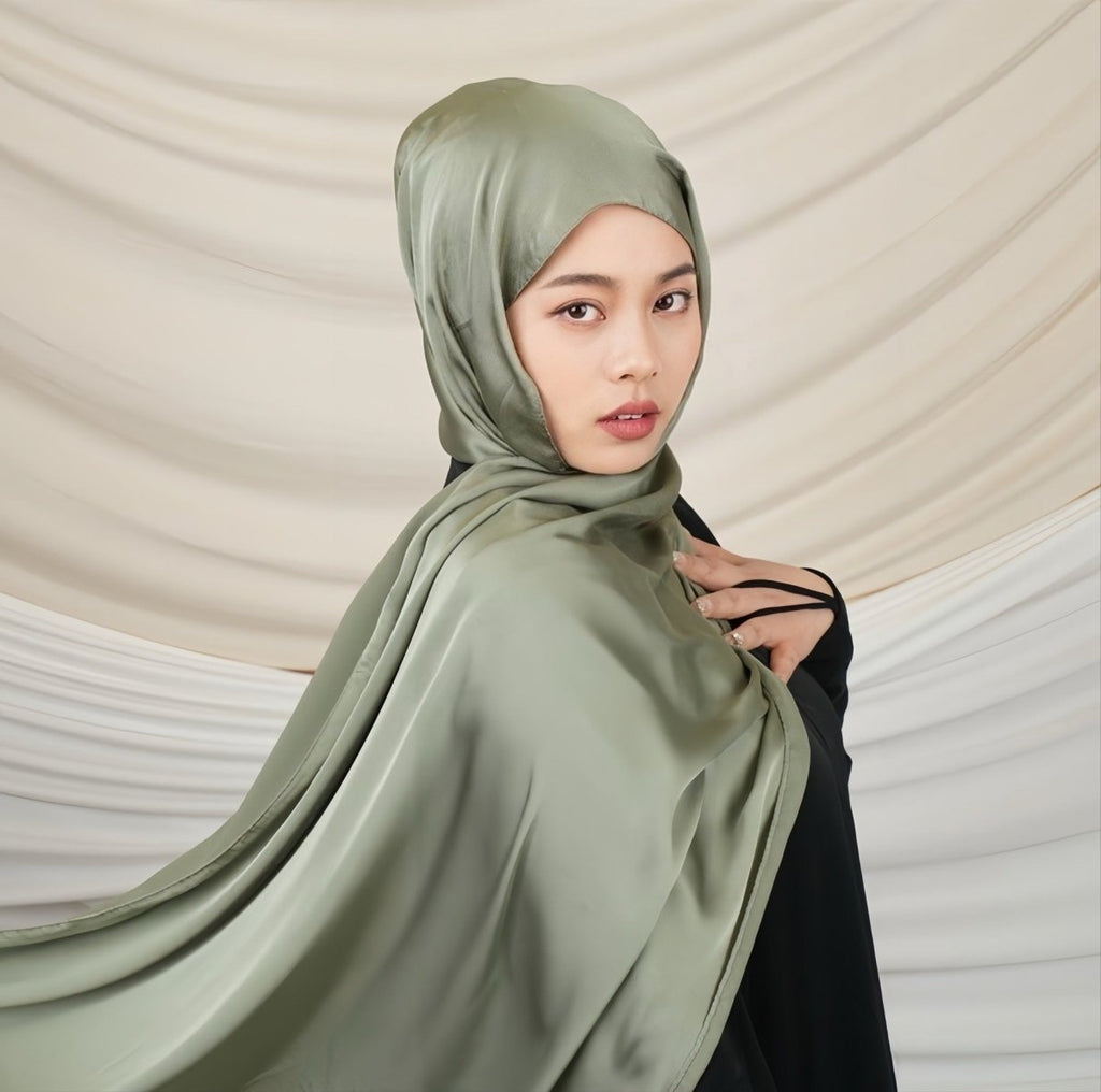Versatile Headscarf Solid Color Satin Hijab (MH168)