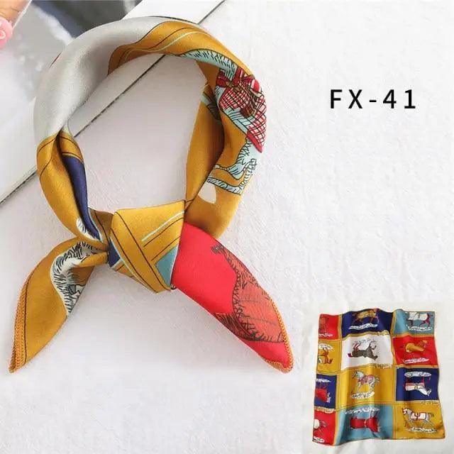 Versatile Square Silk Scarf For Women Fashionable Printed Small Neck Scarfs Office Lady Hair Band Foulard Hand For Female Bandana Shawl Stevvex
