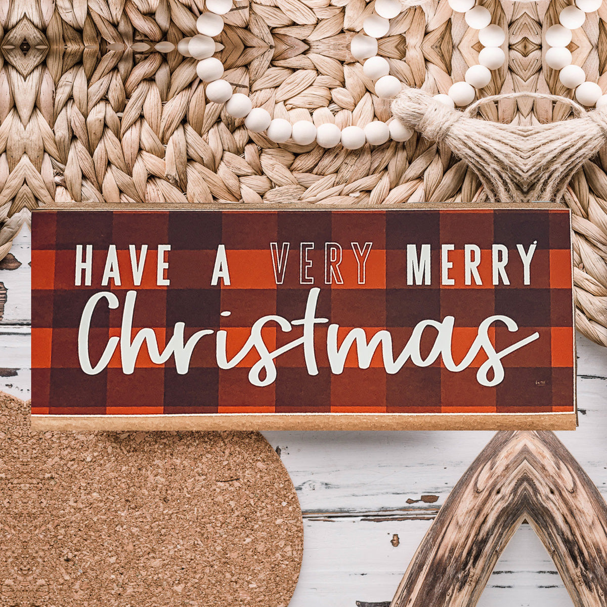 Red Buffalo Check Christmas Sign - Farmhouse Holiday Wooden Wall Decor BandsCo Straps