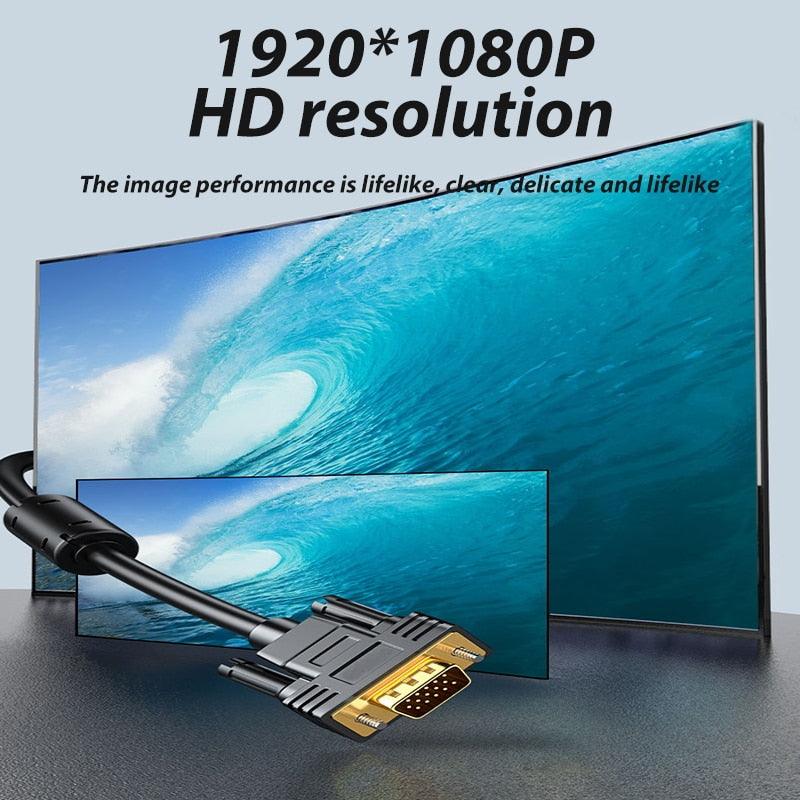VGA Cable 1080P HD Male To Male Bold Extension Cable Cord Gold Plated Connectors Support 1080P Full HD For Computer Laptop Projector HDTV Monitor Stevvex