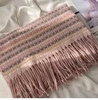 Vibrant Plaid Scarf Faux Wool Warm Shawl with Fringe (MAC334)