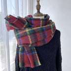 Vibrant Plaid Scarf Faux Wool Warm Shawl with Fringe (MAC334)