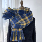 Vibrant Plaid Scarf Faux Wool Warm Shawl with Fringe (MAC334)