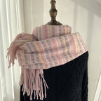 Vibrant Plaid Scarf Faux Wool Warm Shawl with Fringe (MAC334)