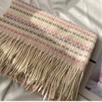 Vibrant Plaid Scarf Faux Wool Warm Shawl with Fringe (MAC334)