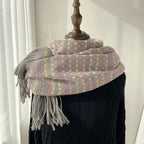 Vibrant Plaid Scarf Faux Wool Warm Shawl with Fringe (MAC334)
