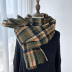 Vibrant Plaid Scarf Faux Wool Warm Shawl with Fringe (MAC334)