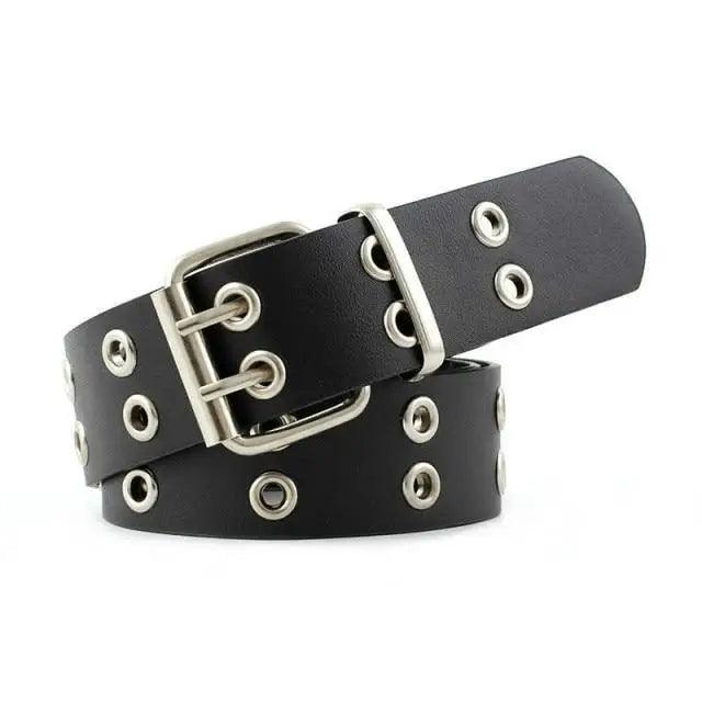 Vintage Adjustable Black Metal Waistband Buckle Leather Waistband For Jeans Trendy Women's Fashionable Design Waistbands 103cm Stevvex