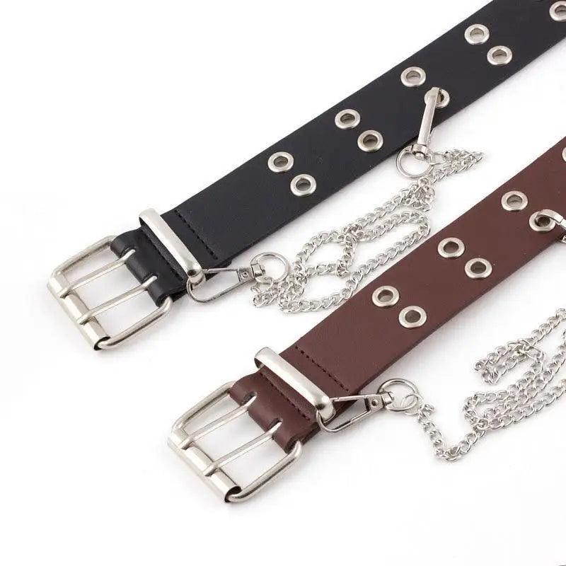 Vintage Adjustable Black Metal Waistband Buckle Leather Waistband For Jeans Trendy Women's Fashionable Design Waistbands 103cm Stevvex