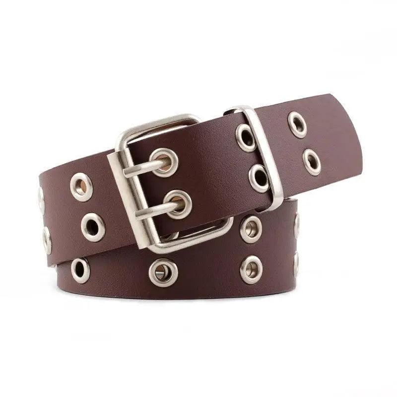 Vintage Adjustable Black Metal Waistband Buckle Leather Waistband For Jeans Trendy Women's Fashionable Design Waistbands 103cm Stevvex