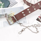 Vintage Adjustable Black Metal Waistband Buckle Leather Waistband For Jeans Trendy Women's Fashionable Design Waistbands 103cm Stevvex