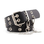 Vintage Adjustable Black Metal Waistband Buckle Leather Waistband For Jeans Trendy Women's Fashionable Design Waistbands 103cm Stevvex