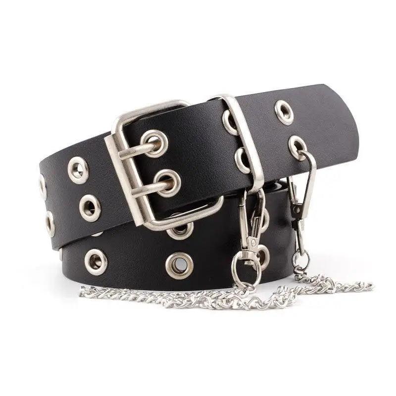 Vintage Adjustable Black Metal Waistband Buckle Leather Waistband For Jeans Trendy Women's Fashionable Design Waistbands 103cm Stevvex