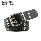 Vintage Adjustable Black Metal Waistband Buckle Leather Waistband For Jeans Trendy Women's Fashionable Design Waistbands 103cm Stevvex