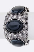 Vintage Bejeweled Stone Bangle Boho Silver Filigree Cuff