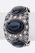Vintage Bejeweled Stone Bangle Boho Silver Filigree Cuff
