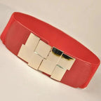 Vintage Black Square Elastic Buckle Belts Elegant Design High Quality Party Dress Waist Belt Cute Women Gift Stevvex