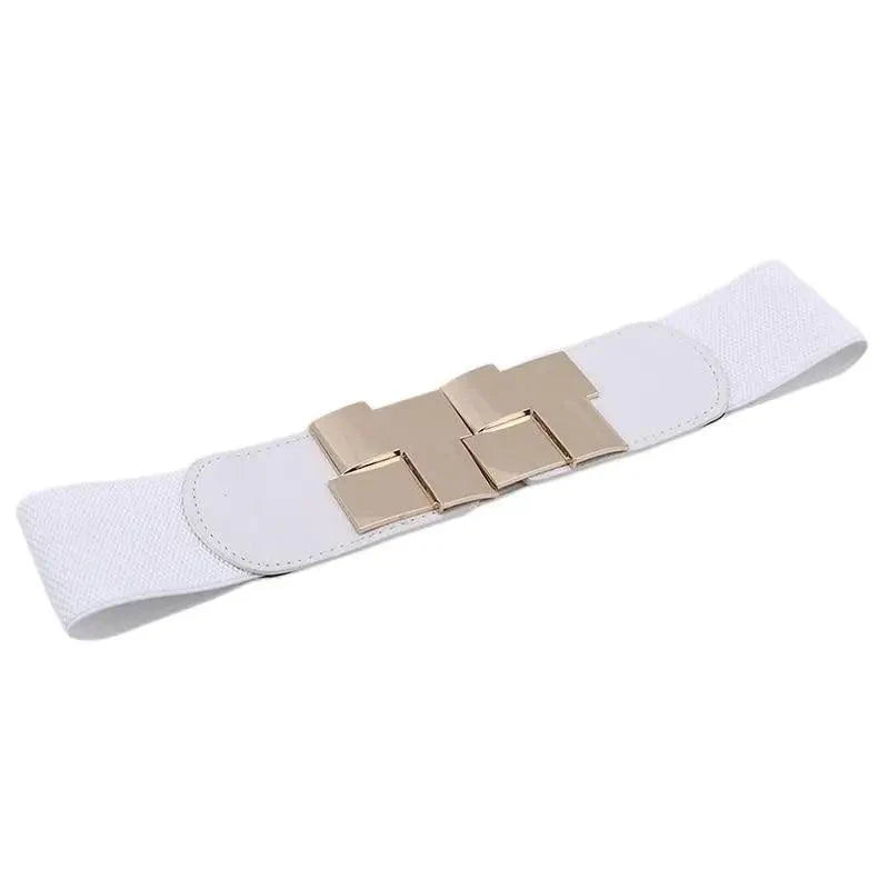 Vintage Black Square Elastic Buckle Belts Elegant Design High Quality Party Dress Waist Belt Cute Women Gift Stevvex